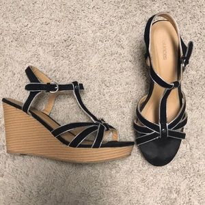 Maurices black wedge sandals. Size 8